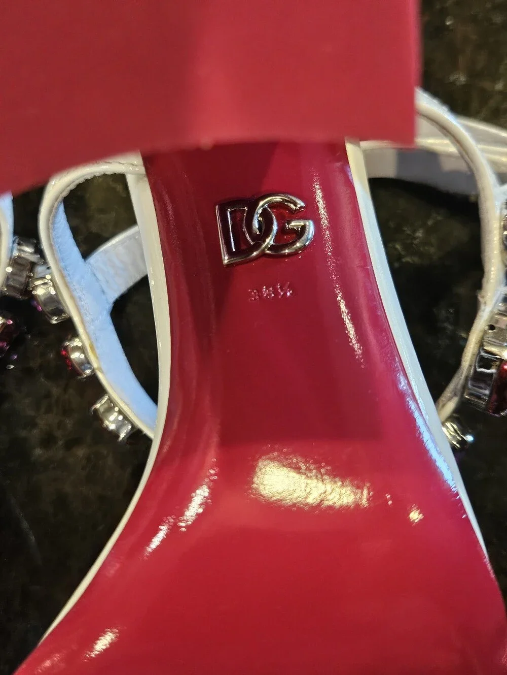 Dolce & Gabbana Size 38.5 (Size 8) White Sandals with Fuchsia Gem Accents